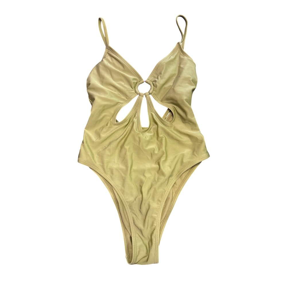 Wild Fable Olive Green Cutout Ring One Piece Swimsuit Strappy Tie Back Size S